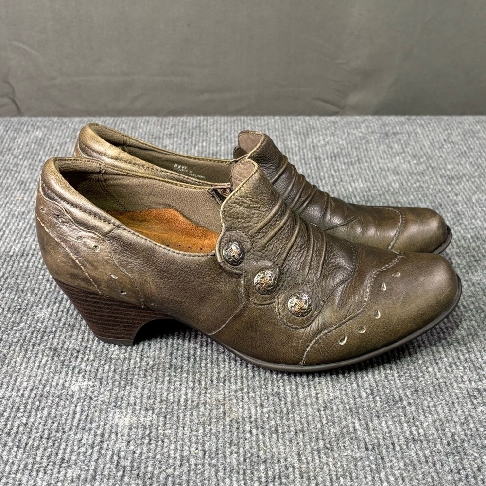 Cobb Hill Shoes Women’s 8.5W Leather Loafers Low Heel Victorian Boho Olive Green